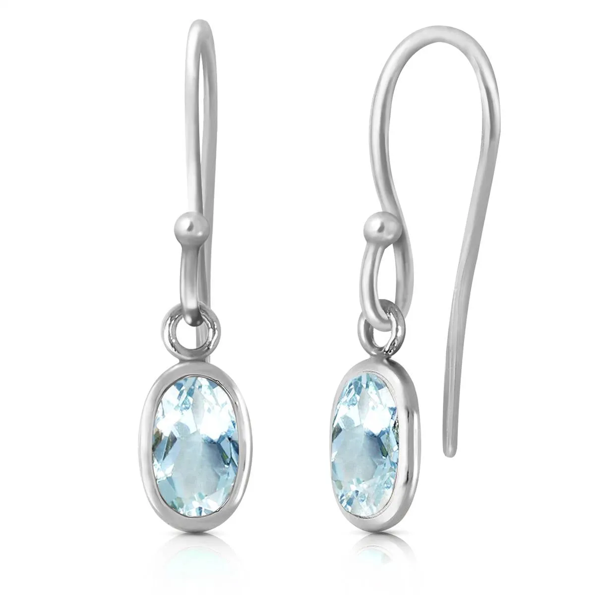 1 Carat 14K Solid White Gold Fish Hook Earrings Aquamarine