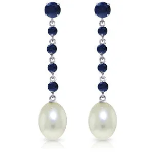 10 Carat 14K Solid White Gold Only Now Sapphire Pearl Earrings