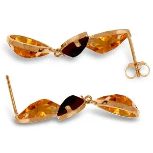 14K Solid Rose Gold Chandelier Citrine/Garnet Earrings