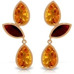 14K Solid Rose Gold Chandelier Citrine/Garnet Earrings