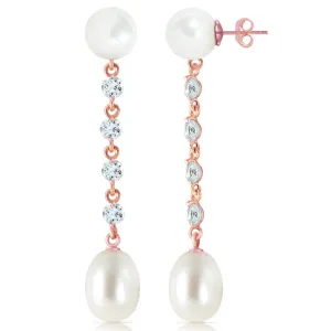 14K Solid Rose Gold Chandelier Earrings w/ Aquamarine & Pearl