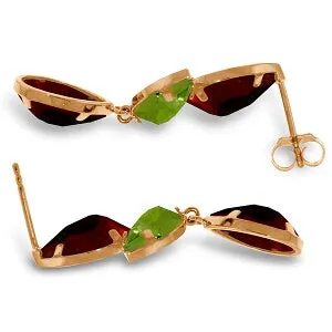 14K Solid Rose Gold Chandelier Earrings w/ Garnets & Peridots