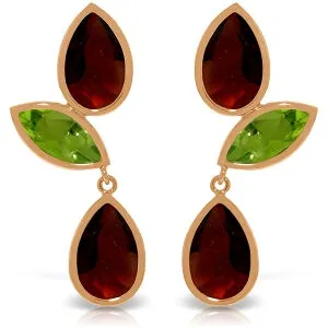 14K Solid Rose Gold Chandelier Earrings w/ Garnets & Peridots