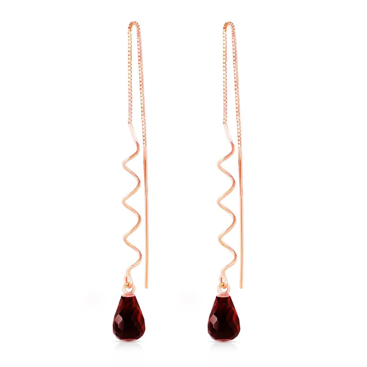 14K Solid Rose Gold Threaded Dangles Earrings Garnet Certified