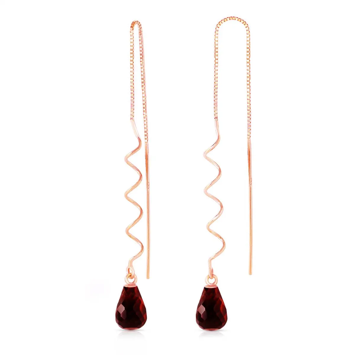 14K Solid Rose Gold Threaded Dangles Earrings Garnet Certified