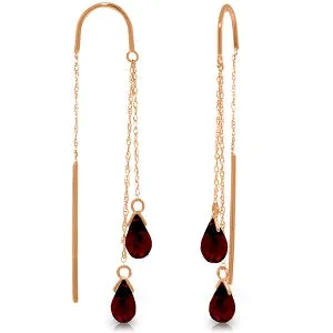 14K Solid Rose Gold Threaded Dangles Earrings Garnet Jewelry