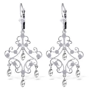 14K Solid White Gold Chandelier Earrings