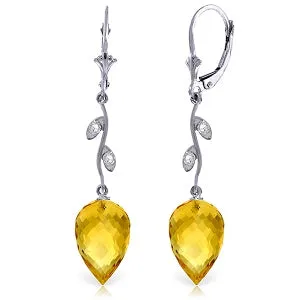 19.02 Carat 14K Solid White Gold Diamond Drop Citrine Earrings