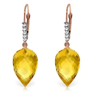 19.15 Carat 14K Solid Rose Gold Drop Briolette Citrine Diamond Earrings