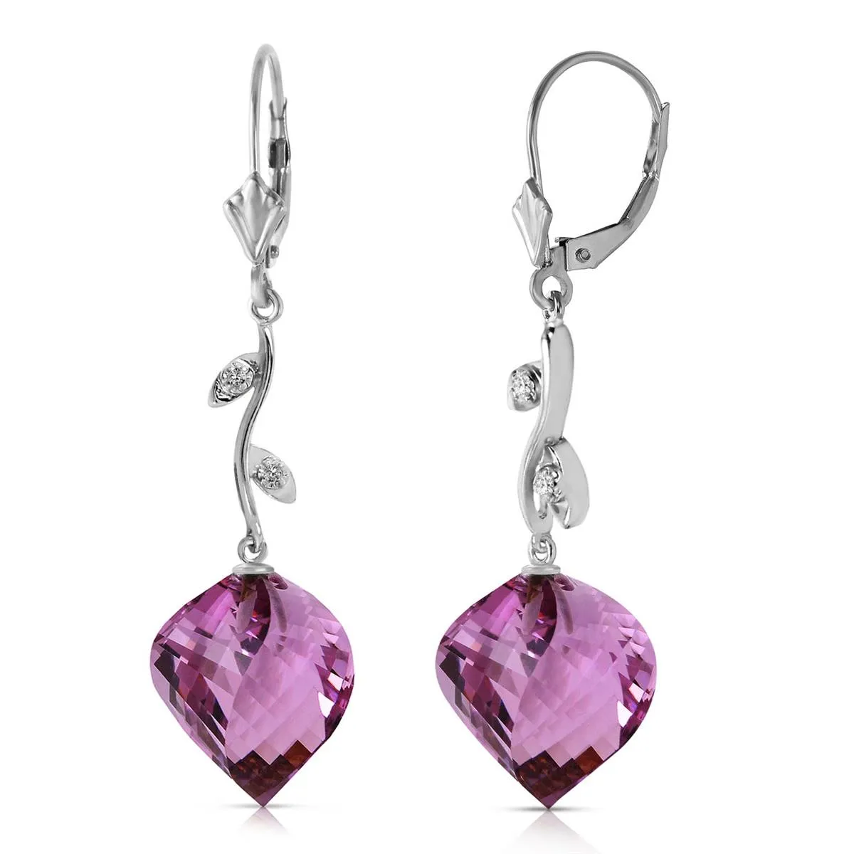 21.52 Carat 14K Solid White Gold Diamond Spiral Amethyst Earrings