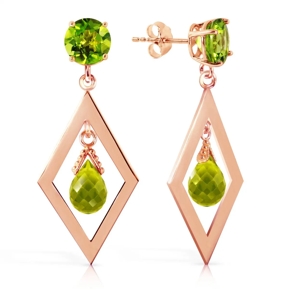 2.4 Carat 14K Solid Rose Gold Peridot Dangling Earrings