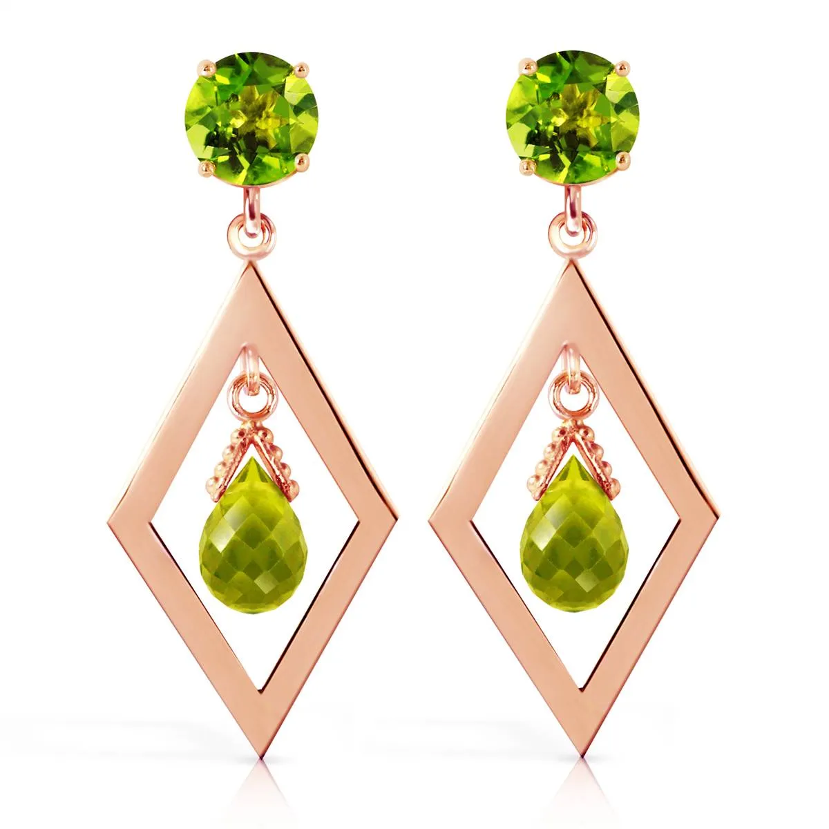 2.4 Carat 14K Solid Rose Gold Peridot Dangling Earrings