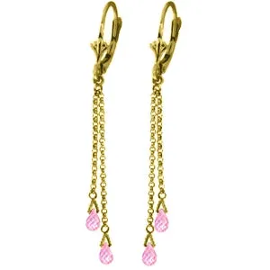 2.5 Carat 14K Solid Yellow Gold Chandelier Earrings Briolette Pink Topaz