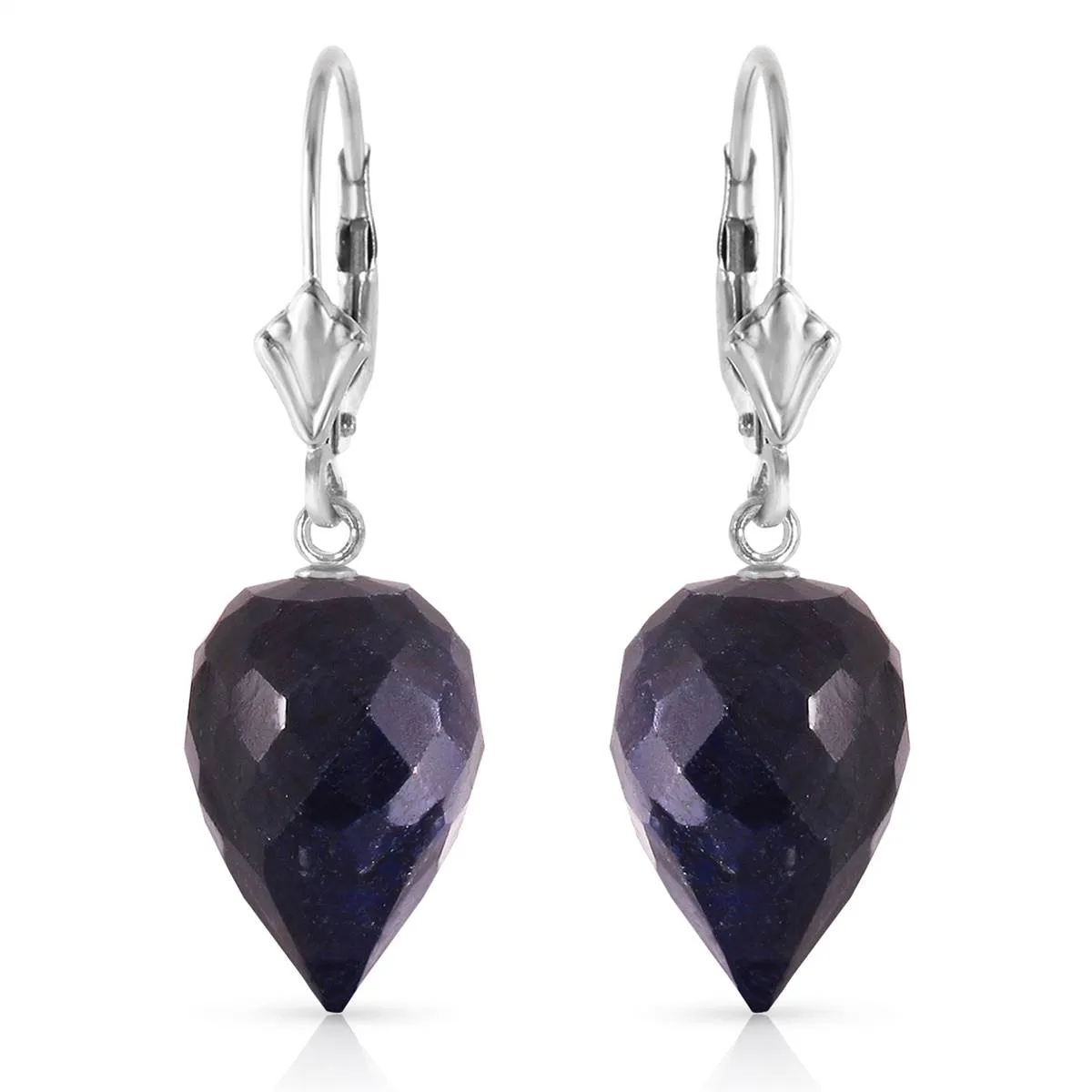 25.7 Carat 14K Solid White Gold Drop Briolette Sapphire Earrings