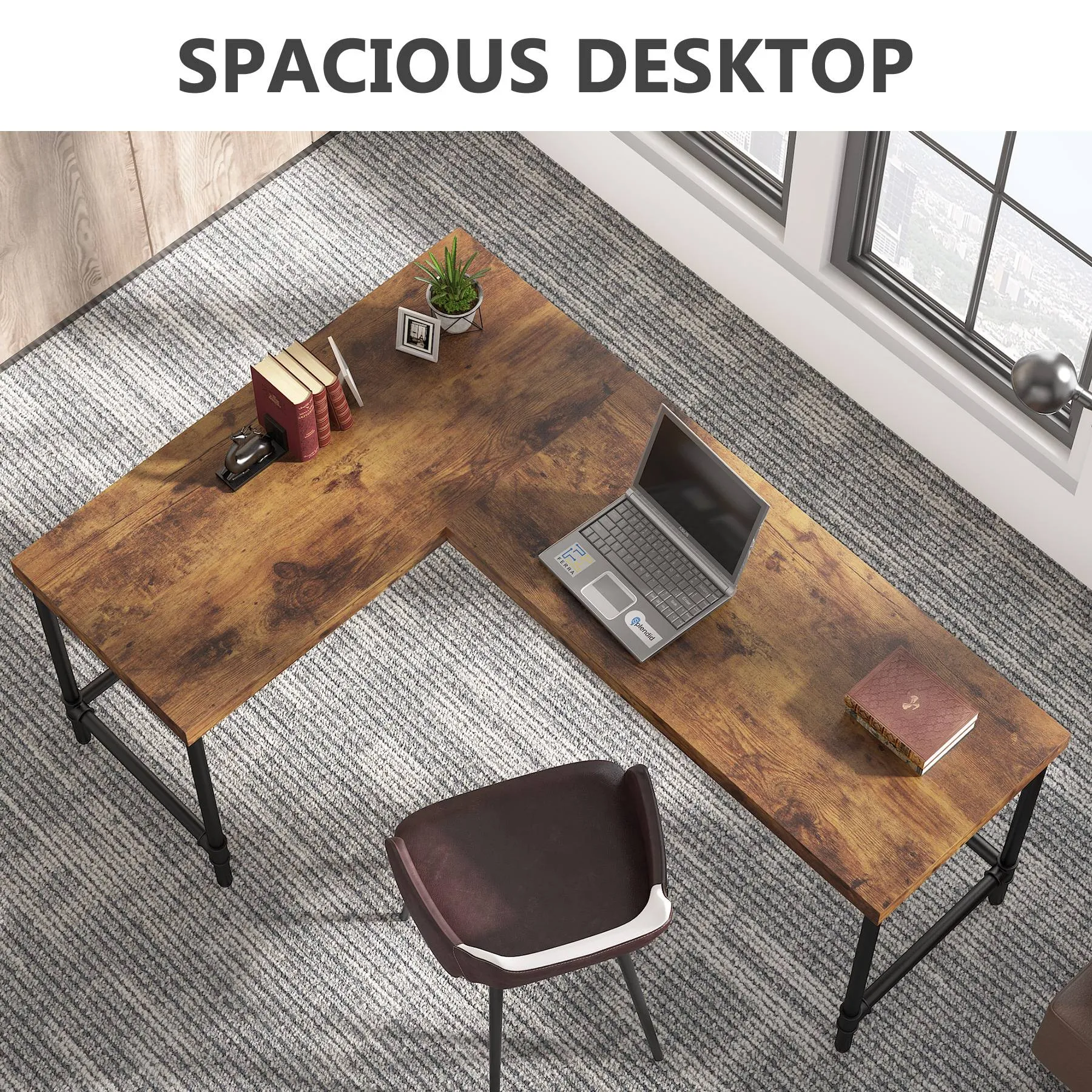 67" L-Shaped Desk, Industrial Reversible Computer Corner Desk