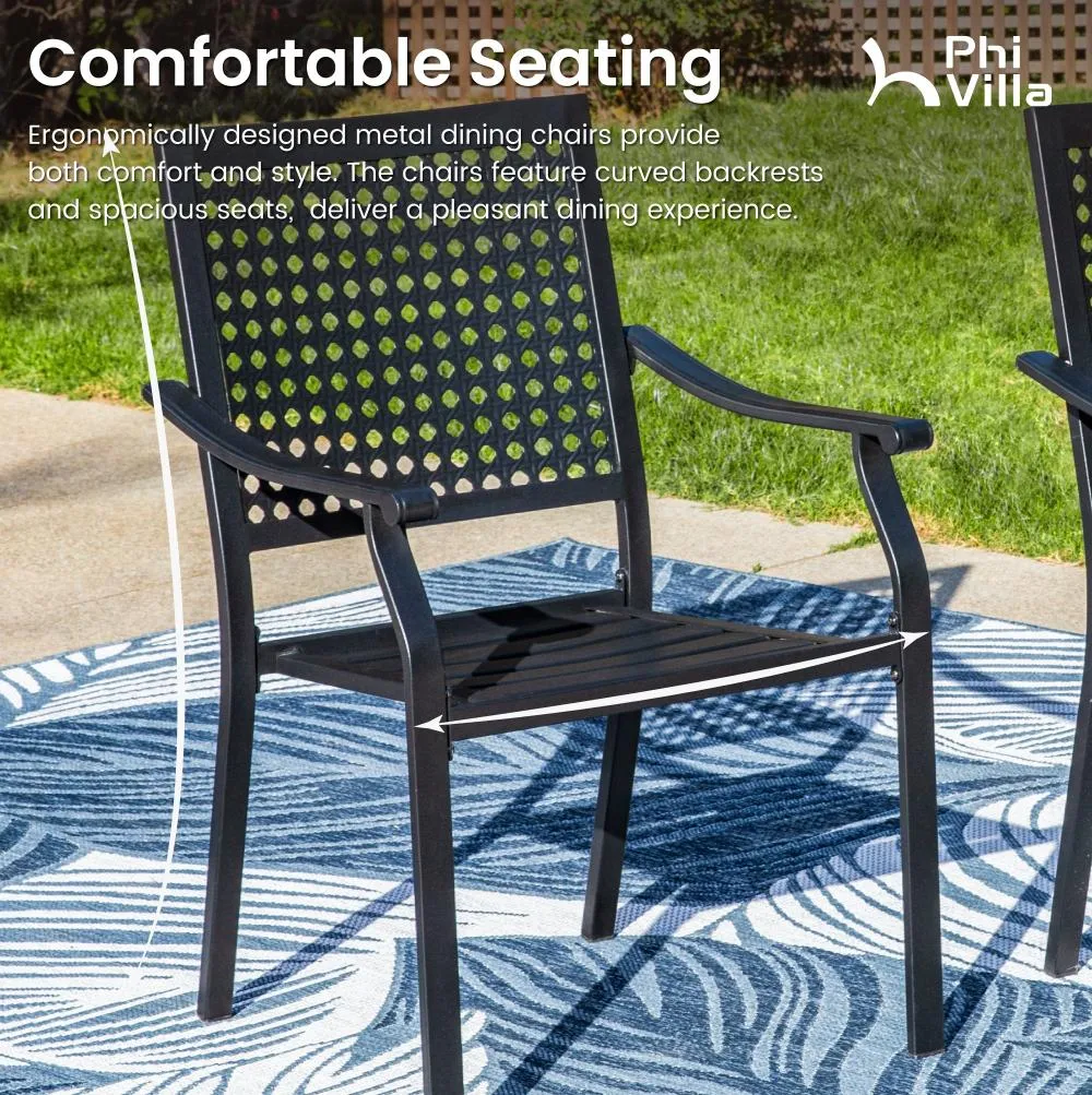 7-Piece Patio Dining Set for Backyard with Bullseye Pattern Chairs and Round Table-Phi Villa