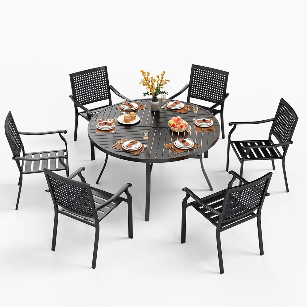 7-Piece Patio Dining Set for Backyard with Bullseye Pattern Chairs and Round Table-Phi Villa