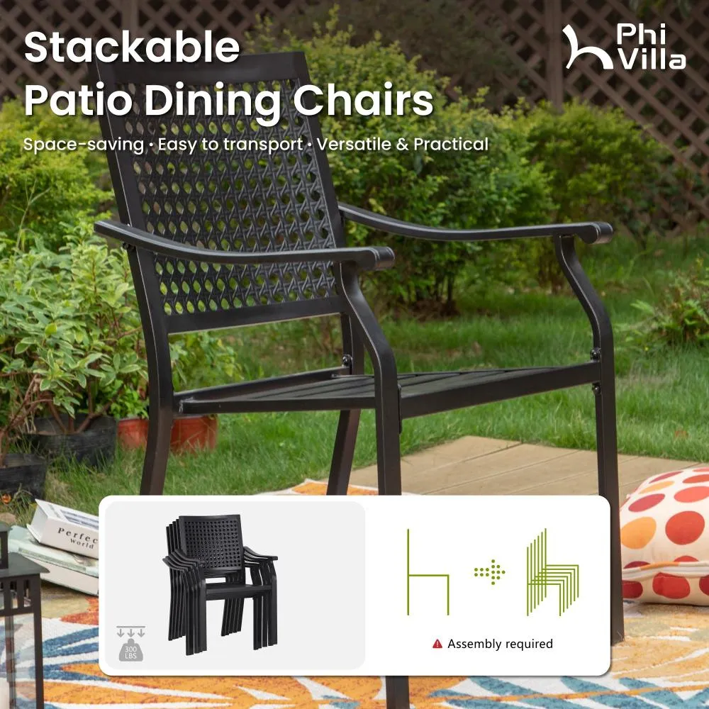 7-Piece Patio Dining Set for Backyard with Bullseye Pattern Chairs and Round Table-Phi Villa