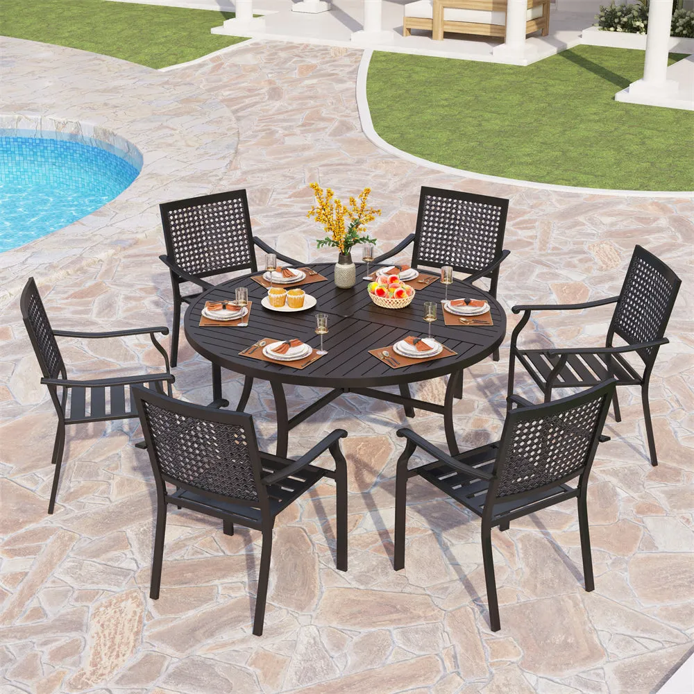 7-Piece Patio Dining Set for Backyard with Bullseye Pattern Chairs and Round Table-Phi Villa