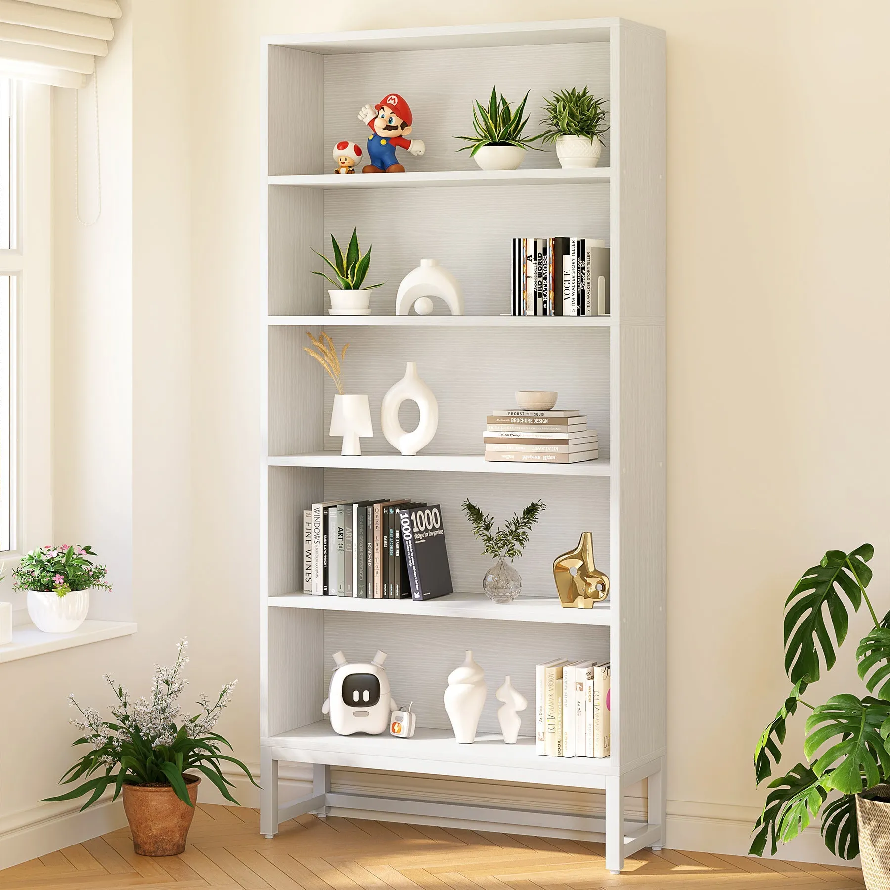 70.8" Bookcase, Large Bookshelf Organizer with 5-Tier Storage Shelves