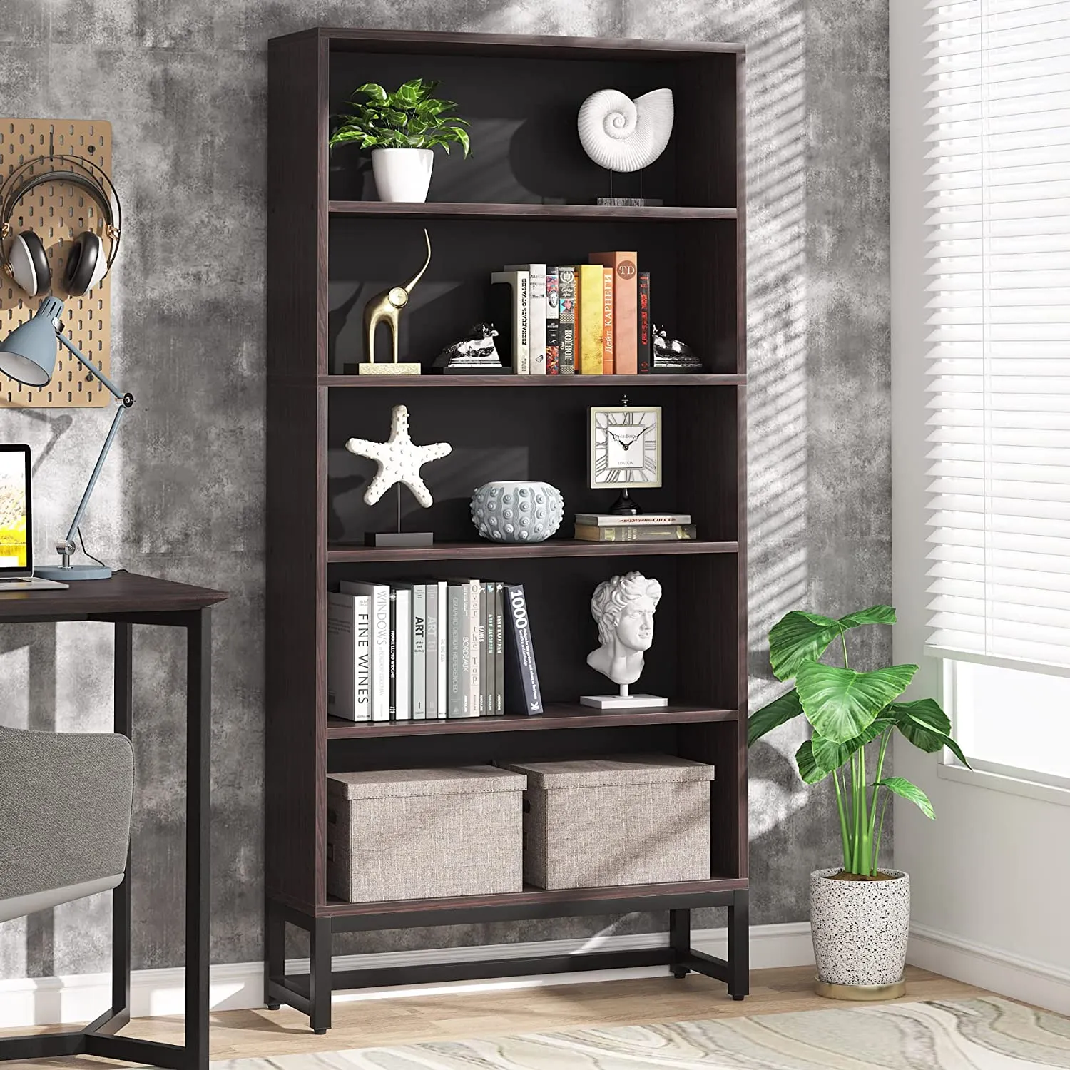 70.8" Bookcase, Large Bookshelf Organizer with 5-Tier Storage Shelves