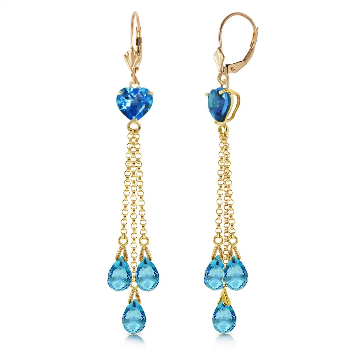 9.5 Carat 14K Solid Yellow Gold Chandelier Earrings Briolette Blue Topaz