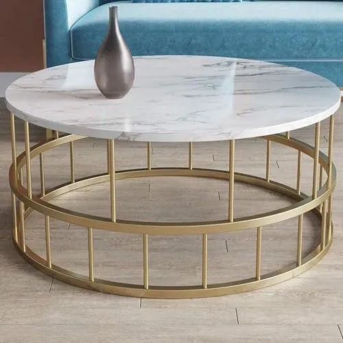 AAFIYA HANDICRAFTS Elegant Round Coffee Table Home Tea Table Water-Proof Table Top Marble Finish