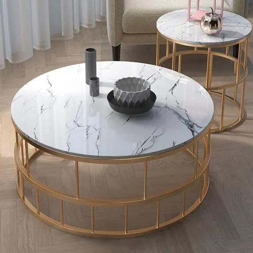 AAFIYA HANDICRAFTS Elegant Round Coffee Table Home Tea Table Water-Proof Table Top Marble Finish