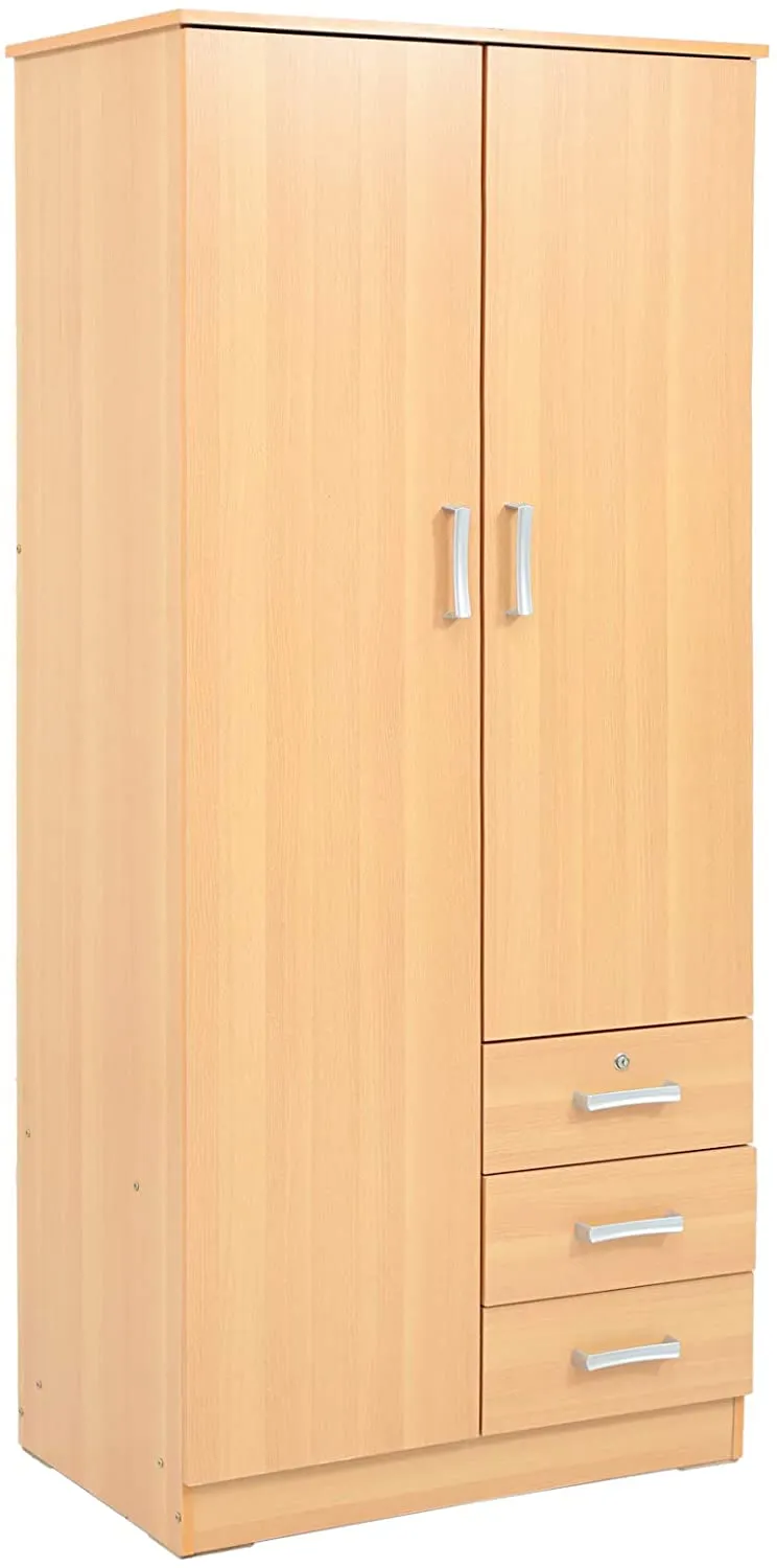 AFT Two Door Wooden Wardrobe with Drawers, Beige