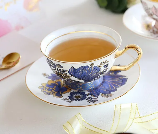 Afternoon British Tea Cups, Unique Iris Flower Tea Cups and Saucers in Gift Box, Elegant Ceramic Coffee Cups, Royal Bone China Porcelain Tea Cup Set