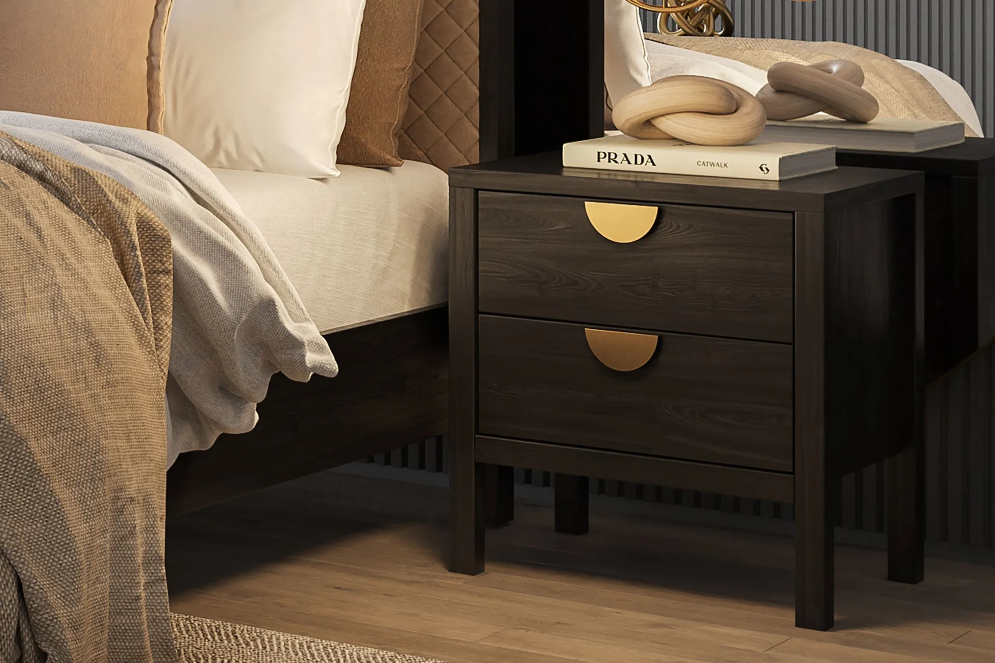 Andes 2 Drawer Bedside Table - Ash