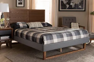 Anna Dark Gray Fabric Ash Walnut Brown Wood Platform Bed (King)