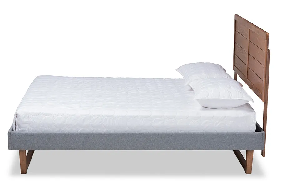 Anna Dark Gray Fabric Ash Walnut Brown Wood Platform Bed (King)