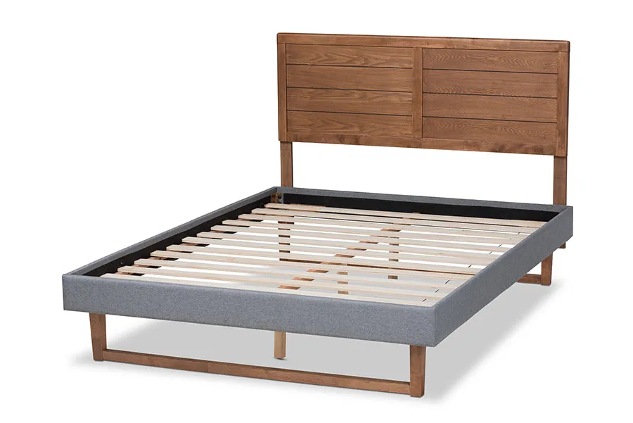 Anna Dark Gray Fabric Ash Walnut Brown Wood Platform Bed (King)