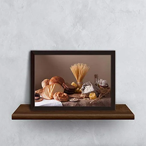 ArtzFolio Photo of Bread, Pasta & Wheat Tabletop Painting Dark Brown Frame 8.2 x 6 inch (21 x 15 cms)