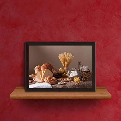 ArtzFolio Photo of Bread, Pasta & Wheat Tabletop Painting Dark Brown Frame 8.2 x 6 inch (21 x 15 cms)