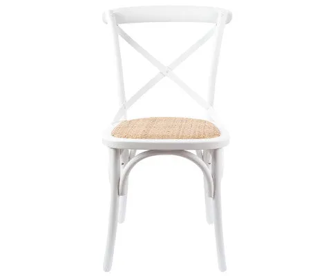 Aster Crossback Dining Chair Set of 2 Solid Birch Timber Wood Ratan Seat - White