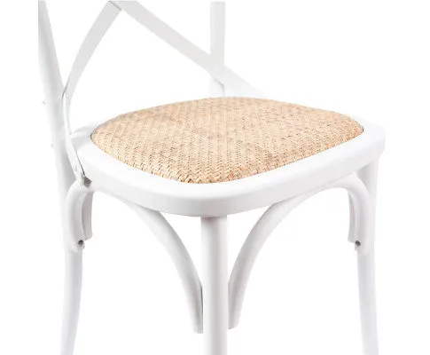 Aster Crossback Dining Chair Set of 2 Solid Birch Timber Wood Ratan Seat - White