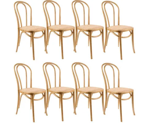 Azalea Arched Back Dining Chair Set of 8 Solid Elm Timber Wood Rattan Seat - Oak