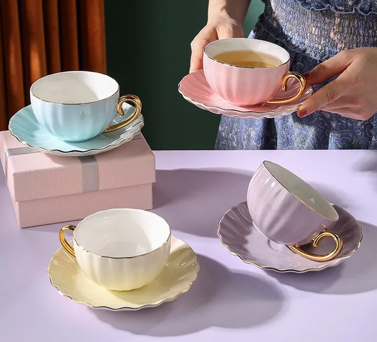 Beautiful British Tea Cups, Creative Bone China Porcelain Tea Cup Set, Elegant Macaroon Ceramic Coffee Cups, Unique Tea Cups and Saucers in Gift Box as Birthday Gift