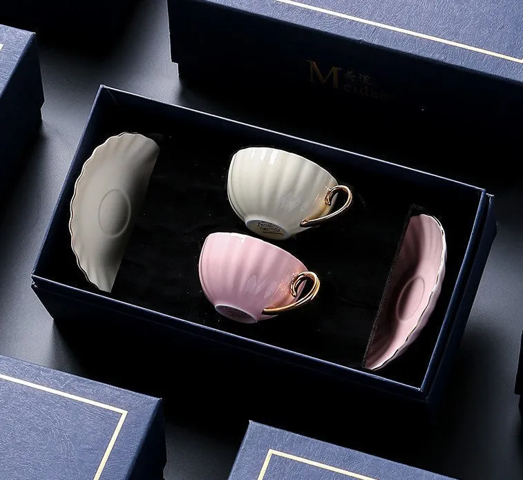 Beautiful British Tea Cups, Creative Bone China Porcelain Tea Cup Set, Elegant Macaroon Ceramic Coffee Cups, Unique Tea Cups and Saucers in Gift Box as Birthday Gift