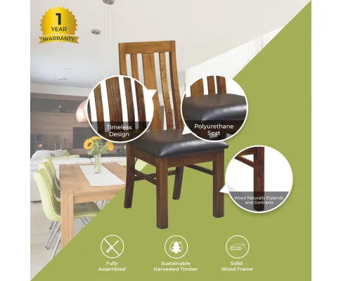 Birdsville PU Seat Dining Chair Set of 2 Solid Ash Wood Dining Furniture -Brown