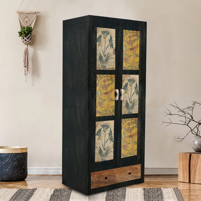 Black Beauty 2 Door Wardrobe with Wheel Castor