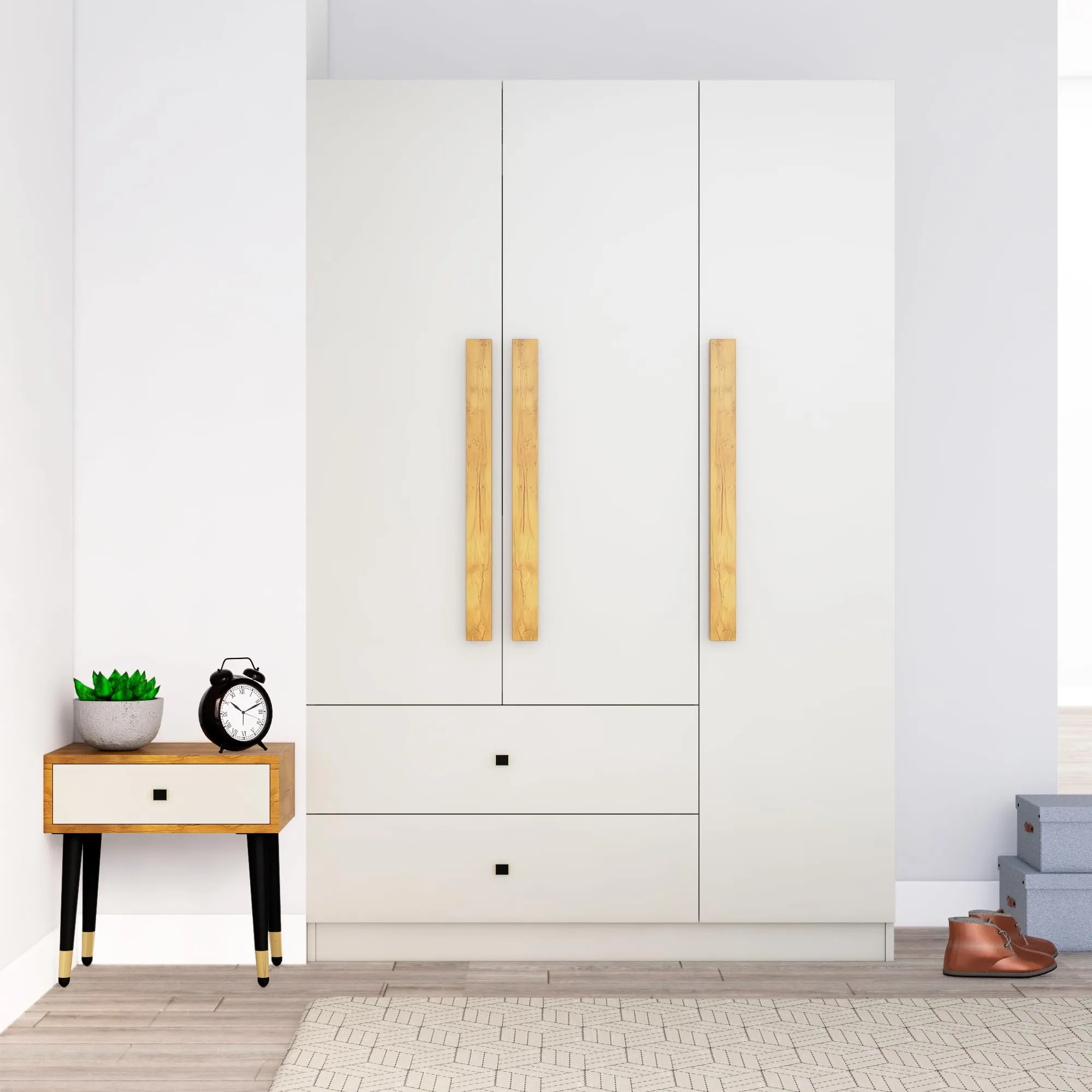 Bniture Wooden Almirah for Clothes, Door for Bedroom, 2 Door Wardrobe with Drawer & Hanging Space (45D x 75W x 180H CM) ALL (HXWB108, Frosty White)