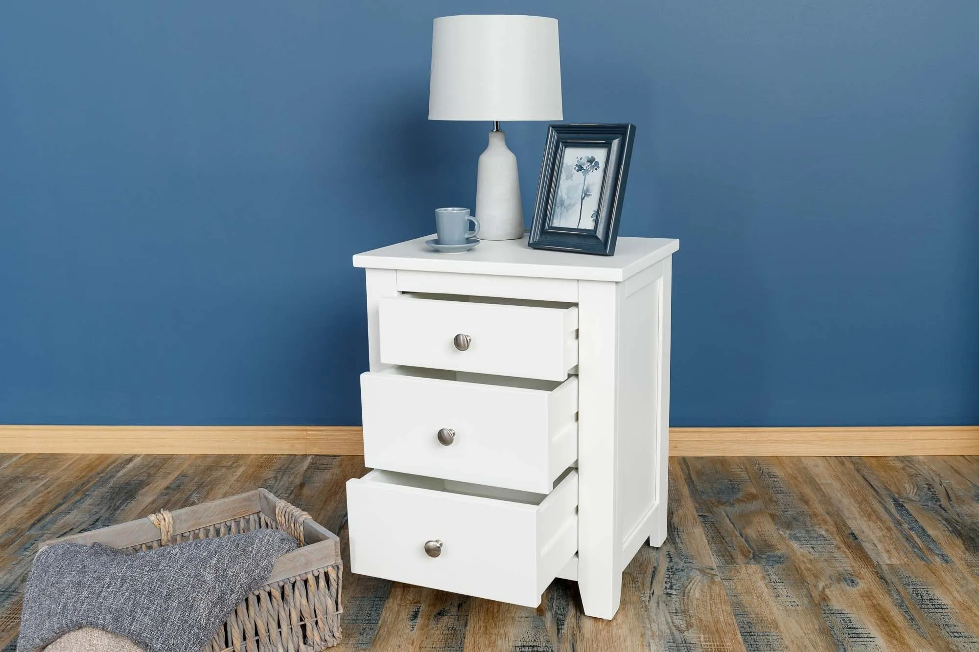 Boston Soft White 2 1 Drawer Bedside Table - CLEARANCE