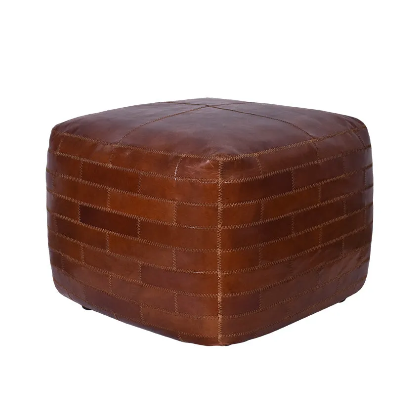 Bourbon Aged Leather Square Ottoman