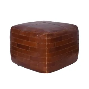 Bourbon Aged Leather Square Ottoman