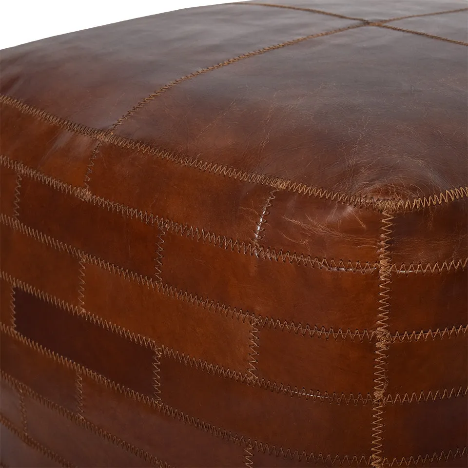 Bourbon Aged Leather Square Ottoman