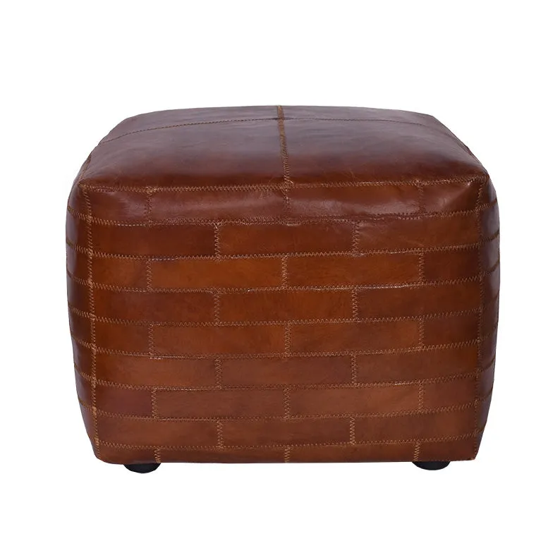 Bourbon Aged Leather Square Ottoman