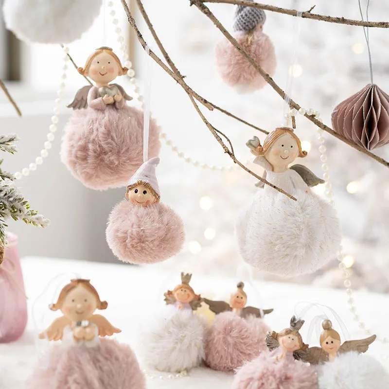 Bulk Angel Plush Ball Pendant Hanging Ornaments for Christmas Wedding Party Decor Birthday Gifts Wholesale